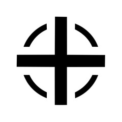 Stylized Maltese Cross with Circular Enclosure, Black Shape Isolated on White, Decorative Symbol or Design Element