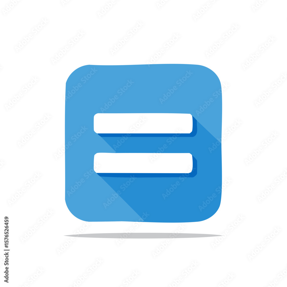 Poster blue square icon with two white horizontal lines and a shadow effect, representing an equals sign, e