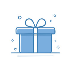 Blue Gift Box with Ribbon, Holiday Celebration, Doodle Style