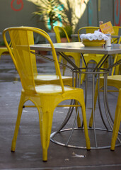 table and chairs in a cafe