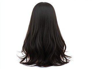 Fototapeta premium On a white background, a black hair wig showcases a fresh and modern male haircut style