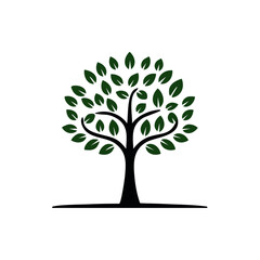 Fototapeta premium Simple abstract tree with green leaves, natural vector illustration, nature concept, eco friendly design