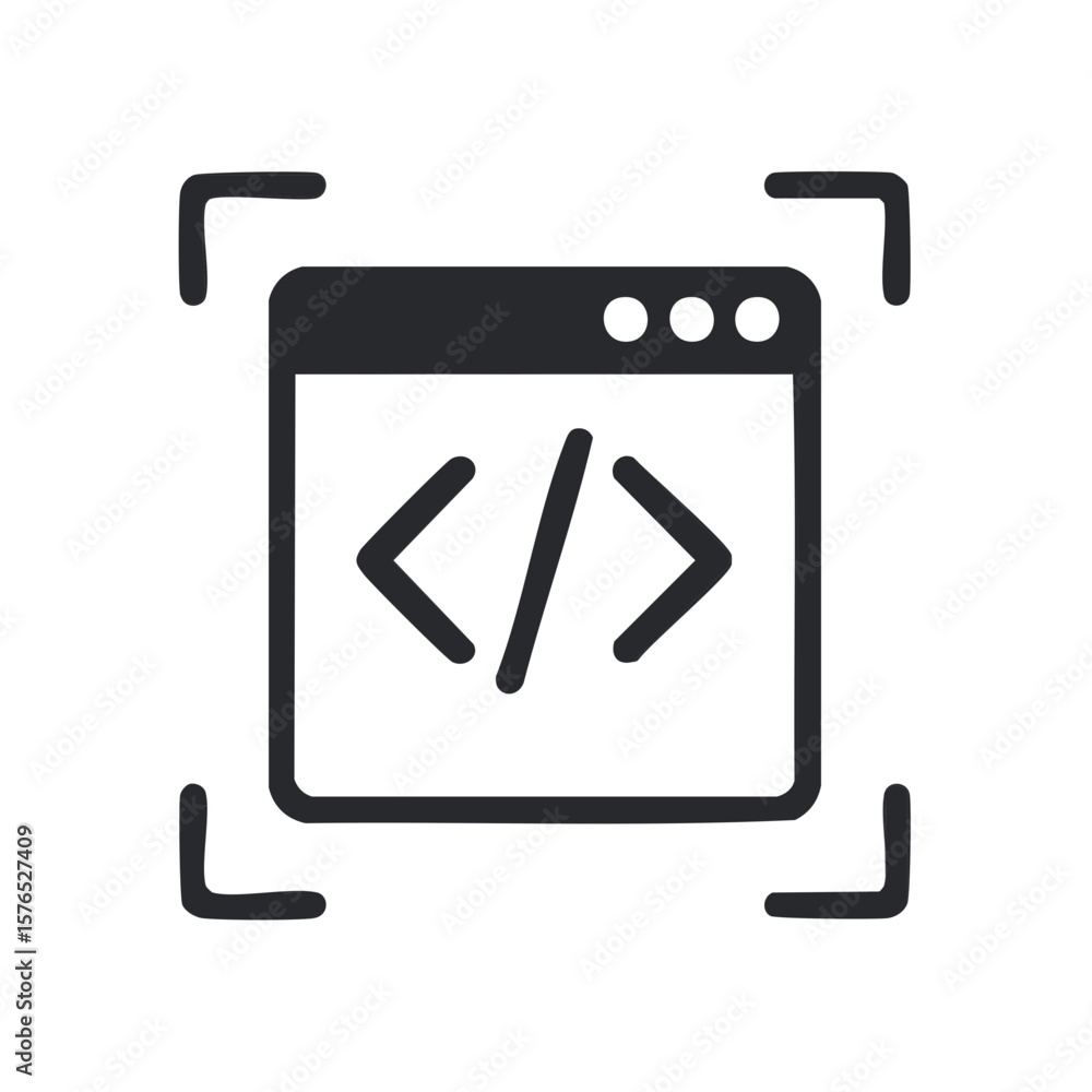 Poster Coding Symbol within an Editor Window Framed with Corners