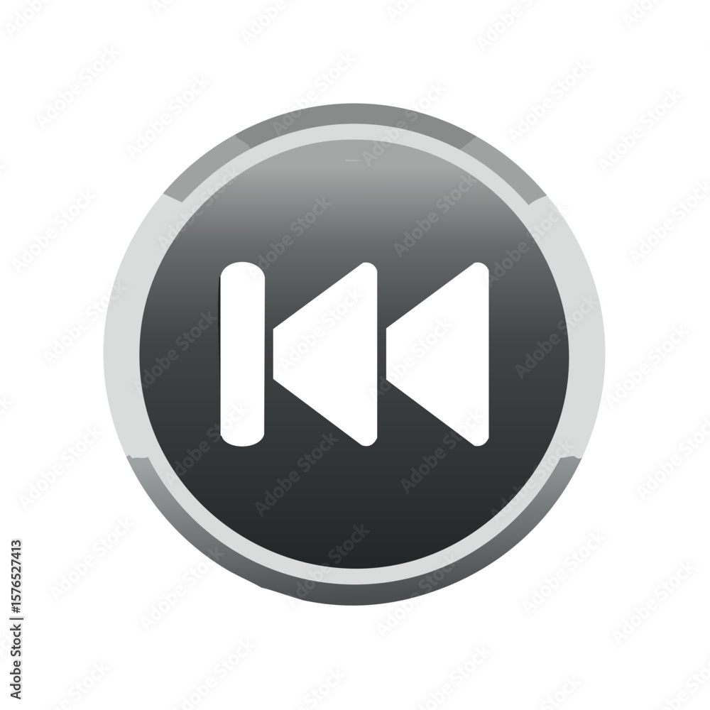 Poster rewind button graphic in gray gradient circle for media control applications