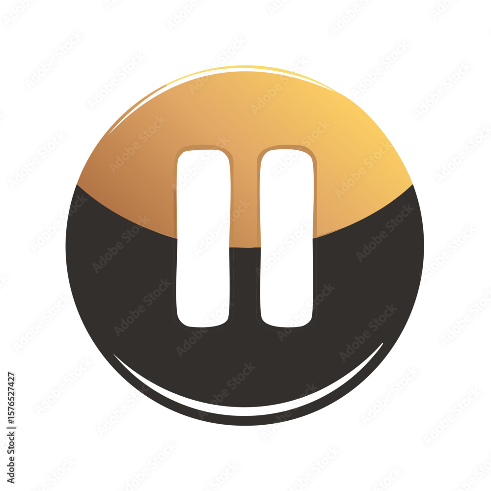 Poster pause button in gold and black tone circle icon playback control symbol