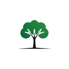 Stylized Tree Icon with Gradient Green Canopy and Leaf Outlines on White