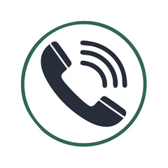Phone handset icon signaling sound in green ring circle illustration