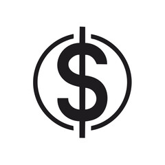 Obraz premium Simple black dollar symbol in ring, currency icon for finance, budget, value, and cash concepts