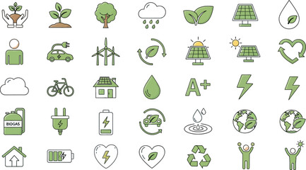 Illustration of environmental and sustainable icons representing green energy