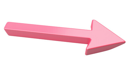 A 3D pink arrow with a glossy finish and sharp point, isolated on white background or transparent PNG