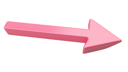 A 3D pink arrow with a glossy finish and sharp point, isolated on white background or transparent PNG