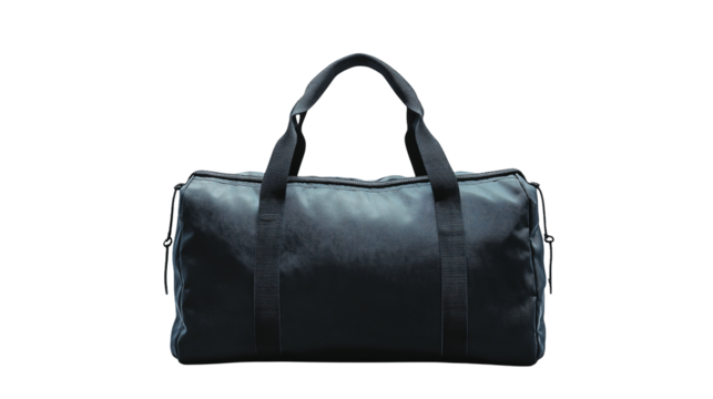 A stylish black  leather handbag with a fashioned design and sleek finish, isolated on a white or transparent png  background.