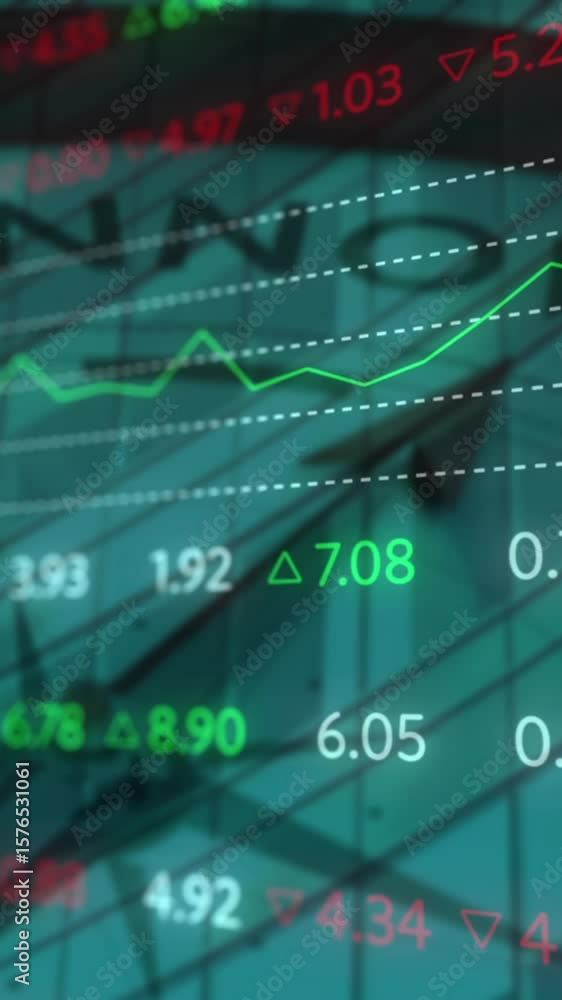 Poster the animation shows a stock exchange display board with graphs and numbers changing