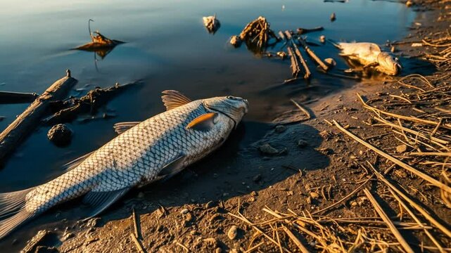 Dead Fish on Riverbank: Environmental Pollution