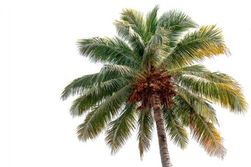 Tropical coconut palm tree with fruits isolated on white background providing a summer, nature and exotic feeling for travel, tourism or environmental concept