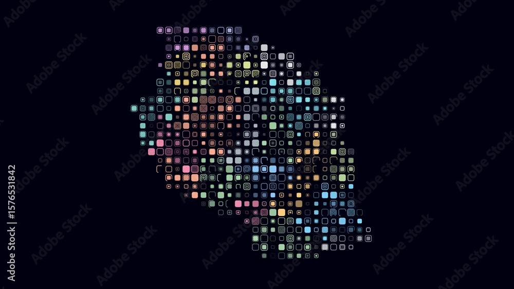 Poster tanzania dotted animation. shape of the country build of pulsating colored dots. large size rounded 