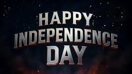 3D rendering of Happy Independence Day text against a dark background. Animated fireworks and festive elements create a celebratory mood for July 4th - Powered by Adobe