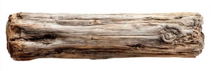 Weathered Driftwood Tree Trunk Isolated on Bright White Background