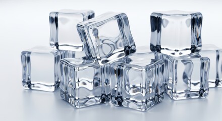 Crystalline Ice Cubes Stacked for Cooling Refreshment. Perfect for Beverages and Chilling Drinks, Offering a Crisp, Cool Sensation on Hot Days, Ideal for Summer Thirst Quenchers.