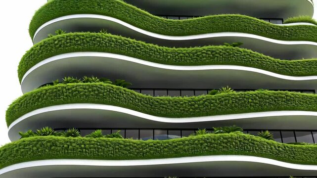 modern architecture with lush greenery in wave patterns