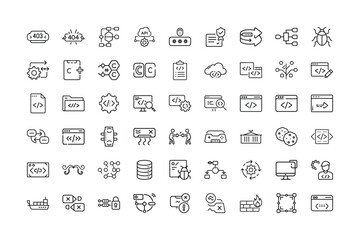Collection of Software Development and Technology Icons in Outline Style