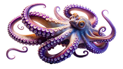 Fototapeta premium Detailed Octopus Illustration with Purple and Blue Tones on Transparent Background