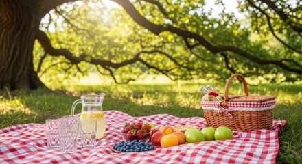 Picnic in the Meadow A Sunny Day Treat Underneath Sprawling Tree Branches