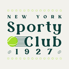 Vintage tennis vector graphic with bold typography and moving ball. Perfect for sportswear prints and urban fashion collections.