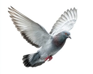 Majestic White Pigeon in Flight. Isolated Action Shot Showcasing Nature's Graceful Bird