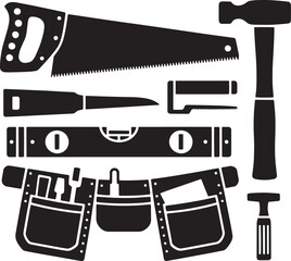 Hand saw hammer level chisel tool belt vector