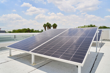 Solar panels converting sunlight into electricity on rooftop