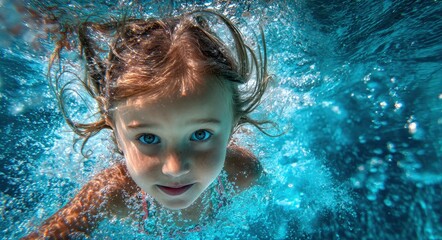 Playful Underwater Moments: Child Joyfully Diving and Splashing in Pool During Family Swimming Lessons