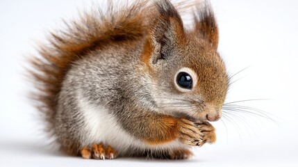 Obraz premium Adorable Grey Squirrel Enjoying Seeds Against a Crisp White Backdrop