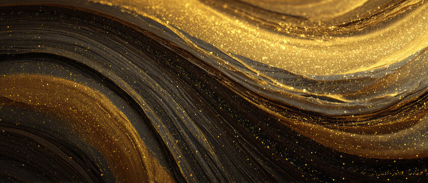 Flowing Gold and Black Abstract Background