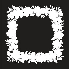 Flower frame in white color on black background