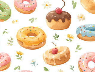 Fototapeta premium donut seamless pattern on white background 