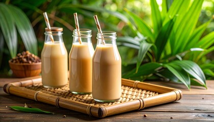Indonesian Teh Botol in Glass Bottle with Ice and Straw