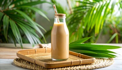 Indonesian Teh Botol in Glass Bottle with Ice and Straw