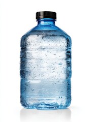 Naklejka premium Eco-Friendly Plastic Water Jug. Reusable and Recyclable Container for Liquid Storage, Featuring a Sleek Black and Blue Design on a Reflective White Background