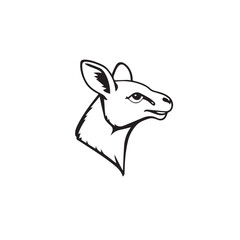 Stylized Kangaroo Head Illustration in Black and White Art Design. Kangaroo Silhouette.