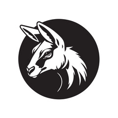 Stylized Kangaroo Head Illustration in Black and White Art Design. Kangaroo Silhouette.