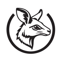 Stylized Kangaroo Head Illustration in Black and White Art Design. Kangaroo Silhouette.