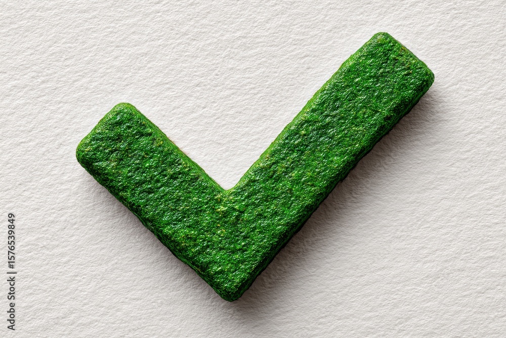 Fototapete green check mark stands on a white background, depicting completion and approval with a bold and mod
