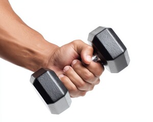 Close-Up of a Hand Gripping a Dumbbell During Workout Against a White Background