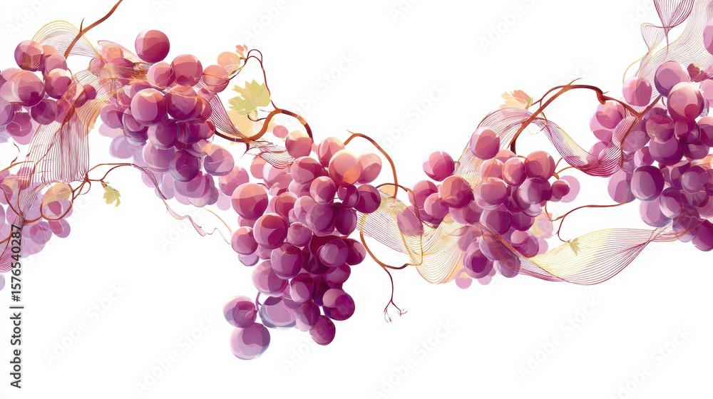 Poster abstract design featuring organic grape bunches creating a flowing wave across the margin