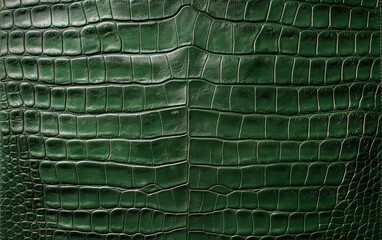 Dark green alligator or crocodile skin texture as an abstract background. Natural animal leather surface for fashion print.
