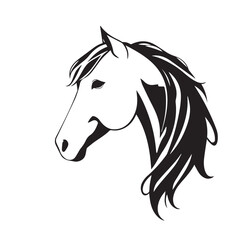 Horse head silhouette on white background. Horse head icon. Horse head silhouette. Stylized Horse logo.	