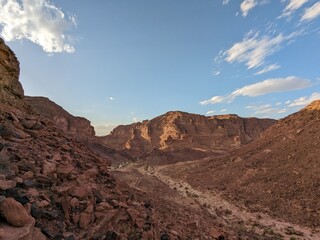 Jordan Trail long distance hiking from Dana Valley to Petra and Wadi Rum.Wadi Rum Desert, Jordan....