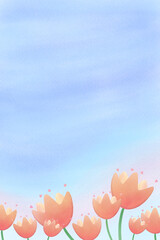 Coral Orange Tulip Field with Blue Sky &ndash; Vertical Floral Wallpaper for Phone and Design