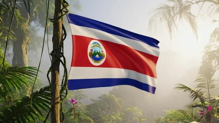 Flag of Costa Rica in Costa Rica jungle.